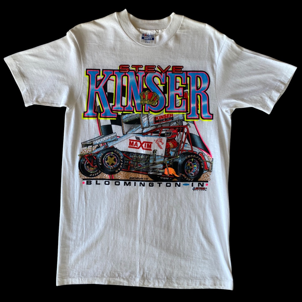 Vtg 90s Steve Kinzer The King World Of Outlaws Sprint Car Racing Tee White Sz M